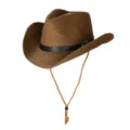 Summer men women western cowboy straw hat beach sun protection wide brim sunshade hat - M (56-58cm) / Coffee