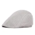 Grey breathable mesh flat cap for men and women, stylish solid color casual sun hat. - M (56-58cm) / Beige