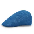Unisex blue mesh flat cap breathable summer ivy beret casual sun hat solid color style - M (56-58cm) / Sky Blue