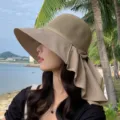 Stylish women's wide brim sun hat with breathable mesh and bow, perfect for summer beach travel. - Khaki + Shawl