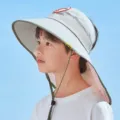 Kids sun hat with neck flap empty top wide brim uv protection summer outdoor beach cap - One Size for 2-10 Years / Apple / Gray