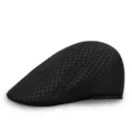 Black mesh flat cap breathable hollow ivy cap solid color unisex casual sun hat summer style - M (56-58cm) / Black