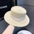 Women summer straw boater hat vintage elegant beach sun protection hat stylish woven hat. - Adjustable / Beige - Beige Strap