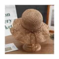 Handmade summer straw hat with brown bow tie, stylish beach sun hat for women and travel. - Adjustable / Khaki