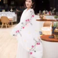 Womens embroidered linen scarf shawl ethnic style spring sun protection lightweight wrap - White