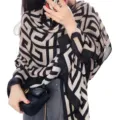 Geometric pattern cotton linen feel scarf for women winter versatile warm shawl and beach wrap. - Black Maze Pattern