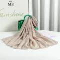 Pleated solid color cotton scarf with silver wire for women, elegant long sun protection head scarf. - Silver Thread Khaki