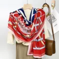 Elegant women scarf with luxury belt print soft shawl versatile autumn fashion accessory style - Red Leather Strap
