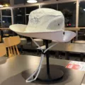 White outdoor sun protection fisherman hat with breathable mesh and windproof chin strap. - Mesh Quick-Dry - Beige