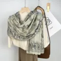 Retro paisley print sun protection linen shawl, elegant lightweight summer scarf for women. - 180*80cm / Poison Bird Green