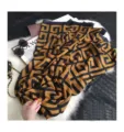Geometric print cotton linen scarf, stylish black and brown warm shawl for women winter. - Brown Geometric Fret Pattern