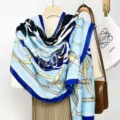 Women's blue printed scarf stylish belt design elegant shawl for autumn and winter daily wear. - Blue Leather Strap
