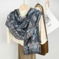 Vintage paisley print sun protection scarf, lightweight shawl and air conditioning wrap for women. - 180x80cm / Poison Bird Dark Grey Blue