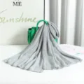 Grey pleated scarf with silver wire crinkle design, elegant long sun protection wrap. - Silver Thread Light Grey