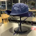 Outdoor sun bucket hat navy blue wide brim hiking fishing cap with windproof chin strap mesh. - Mesh Quick-Dry - Navy Blue
