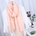 Fashionable pink pleated long scarf with silver threads, lightweight solid color sun protection. - Silver Thread Snow Bud