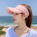 Women summer empty top sun visor hat breathable knitted casual outdoor sports beach cap pink - One Size / Pink