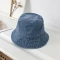 Blue denim bucket hat, wide brim sun hat for women and men, casual streetwear style. - Medium Blue