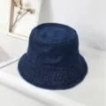 Blue denim bucket hat for men and women, wide brim sun protection casual basin hat. - Dark Blue