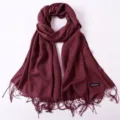 Solid color cashmere feel winter warm tassel scarf for women and men cozy daily wear accessory - Burgundy