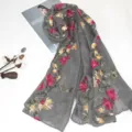 Autumn ethnic style cotton linen embroidered scarf women's floral shawl for sun protection - Dark Gray
