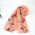 Embroidered cotton linen scarf for women boho floral shawl spring autumn neck wrap - Snow Bud