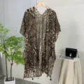Women beach cover up cardigan stylish animal print open front kimono shawl for summer vacation - Symmetrical Black (07)