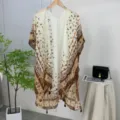 Women beach cover up shawl lightweight summer vacation fringe tassel patterned cardigan top - Green and Blue Embroidery (03)