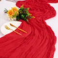Elegante runner da tavolo stropicciato rosso in chiffon per la festa di matrimonio - 90*180cm / Rosso Vivo