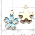 Blue enamel flower metal charms with rhinestones for DIY handmade jewelry making crafts - Rhinestone Cherry Blossom / 1 Piece (14x16mm) / Lake Blue