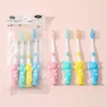 Children cartoon toothbrush soft bristles 4pcs set with suction cup base and protective cover. - Bear 4-Pack