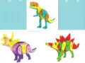 Detailed view of 3D dinosaur puzzle toys, colorful DIY educational models for kids playing. - Pink and Purple Dinosaurs