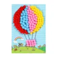Kinder DIY Pom Pom Aufkleber Bastelset, bunte Flauschbälle Heißluftballon Handarbeit. - 16x21.5cm