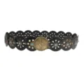 Retro ethnic round piece wide waist belt for women with turquoise stones and vintage metal buckle. - 105cm / Antique Bronze Black