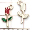 Close-up detail view of red enamel rose flower metal charm pendant for DIY jewelry making. - Rose Flower Pendant (10988)