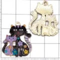 Pendentifs chat en alliage avec émail coloré, accessoires de bijoux DIY mignons pour artisanat. - Chats Parents-Enfants Noirs (24897) / 1 Pièce (25x21x1mm) / Noir