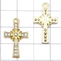 Close-up of gold cross pendant charms with rhinestones and hollow alloy design for DIY jewelry. - KC Gold Clover Diamond Cross