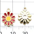 DIY red enamel flower metal charm detail, gold plated alloy jewelry pendant accessory item - Little Daisy Pendant (11073)