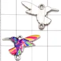 DIY Legierung Kolibri Anhänger Schmuckstück mit bunter Emaille in Weiß-K-Optik. - 1 Stück/Packung (16x25mm) / Weiß K Bunt Öltropfen Kleiner Kolibri (27586)