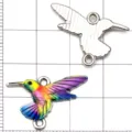 Dije de colibrí de aleación esmaltada de colores con argollas dobles para joyería DIY - Blanco K Colorido Goteo Aceite Pequeño Colibrí (27587)