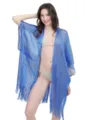 Blue metallic beach cover-up with fringe sleeves and open front design for summer vacation. - 190*88 / Style 1