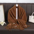 Solid color imitation cashmere long scarf with tassels, versatile winter warm neck wrap. - Caramel color