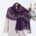 Purple floral embroidered tassel shawl scarf with hotfix rhinestones for women travel fashion. - 2# (Purple)