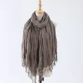 Solid color crinkled tassel scarf for women, casual autumn and winter neck warmer wrap accessory. - Style 1
