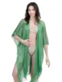 Green metallic open-front beach kimono shawl, perfect stylish vacation bikini cover-up. - 190*88 / 3#