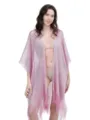 Detailed view of women's metallic pink beach cover-up with fringe and split sleeves for vacation. - 190*88 / 4#