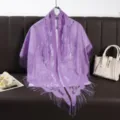 Purple lace fringed triangle shawl hollow solid color breathable fashion women scarf detail - Purple