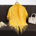 Yellow lace triangular scarf with fringe hollow breathable shawl versatile women fashion stylish - Bright yellow