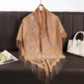 Women hollow lace triangular scarf camel vintage fringe shawl elegant female wrap apparel - Khaki