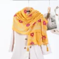 Close up detail of yellow embroidered tassel scarf showcasing intricate floral patterns and rhinestones. - 8# (Yellow)